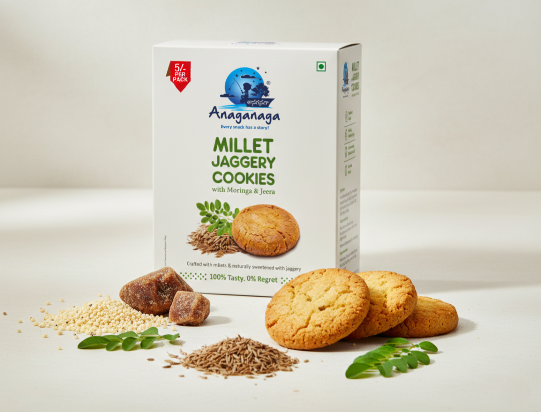 Anaganaga Millet Jaggery Cookies with Jeera & Moringa(Pack of 50)