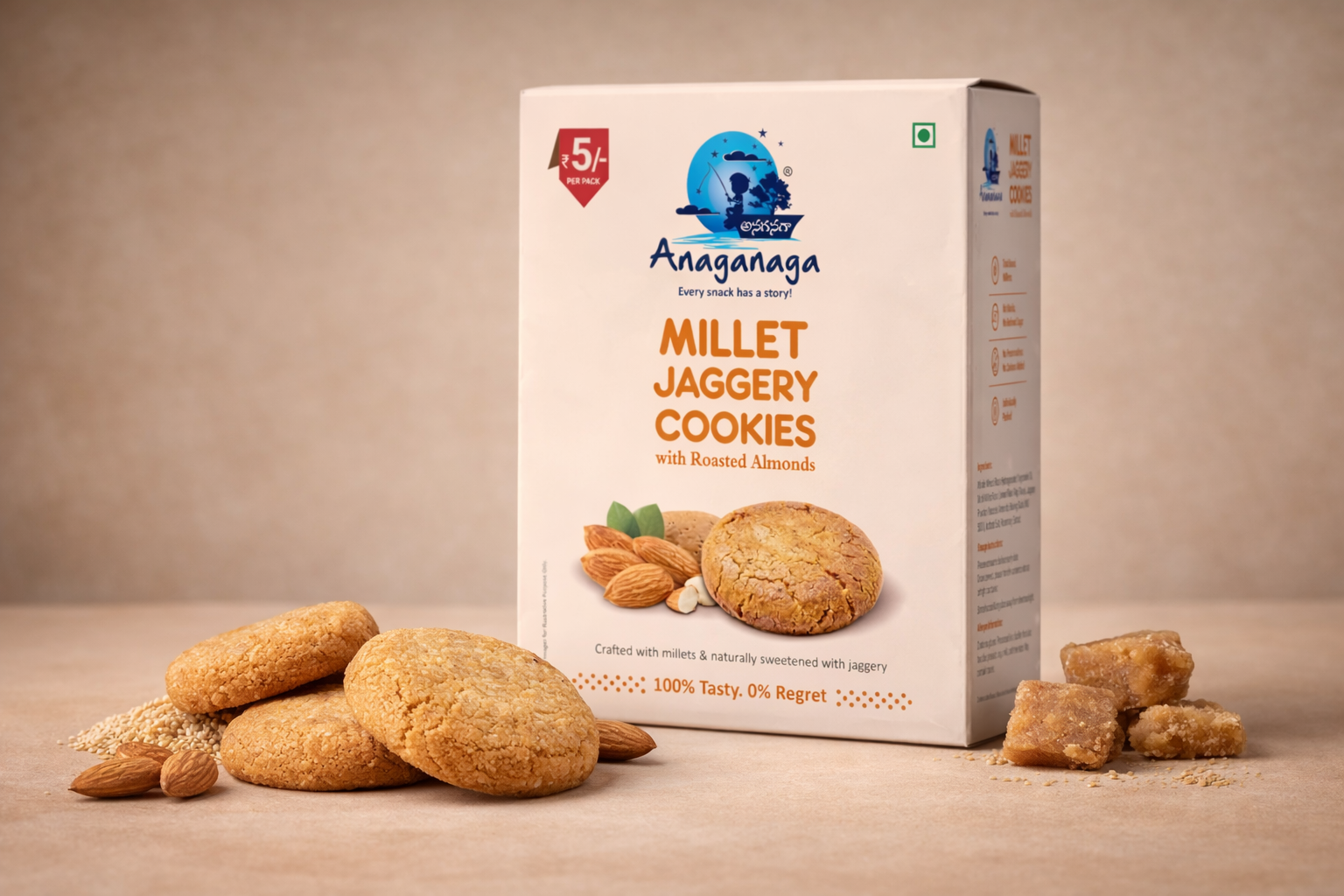 Anaganaga Millet Jaggery Cookies with Roasted Almonds(Pack of 50)