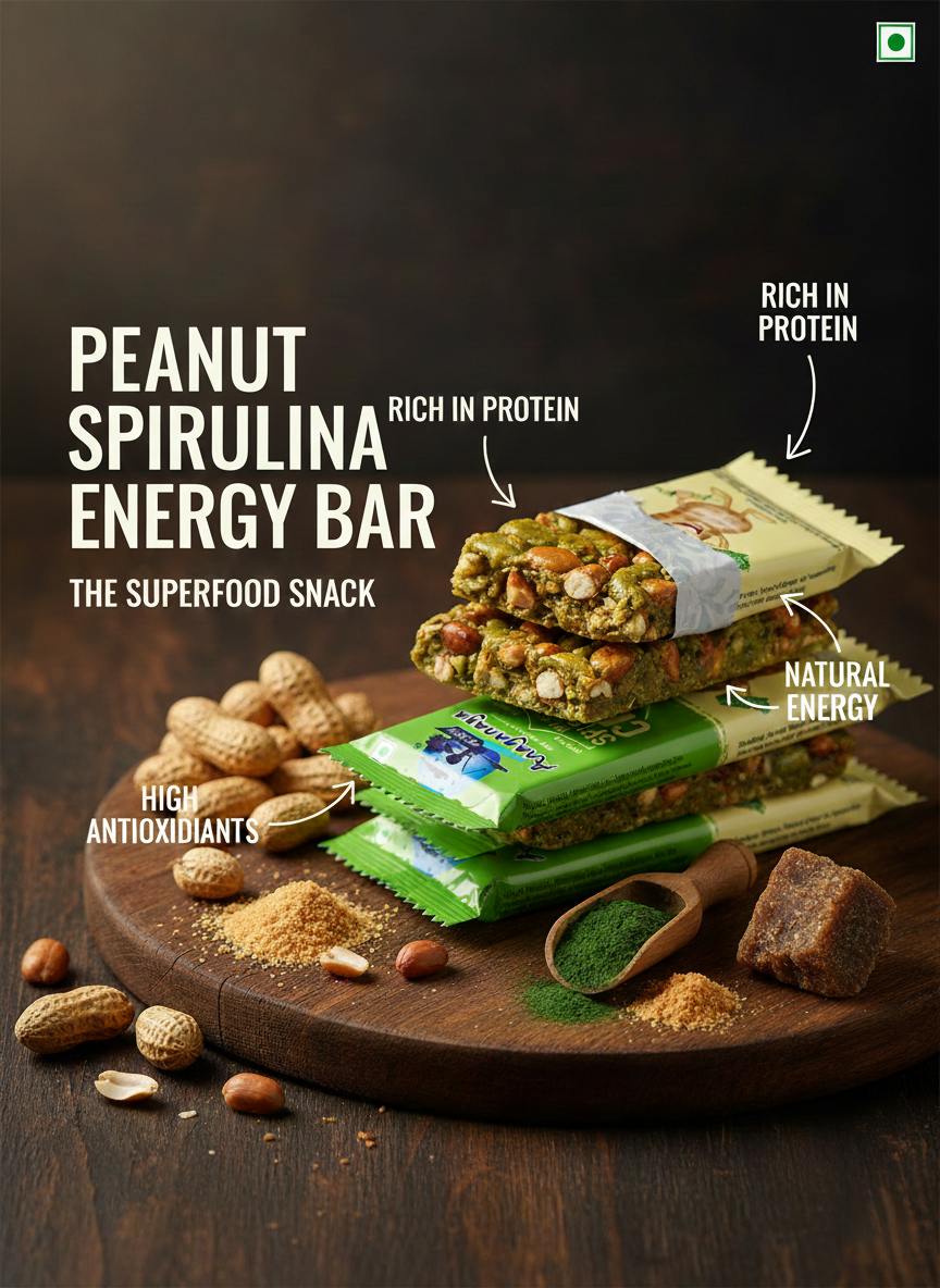 Peanut Spirulina Chikki (Pack of 10) – Roasted Peanut Jaggery Chikki with Spirulina.