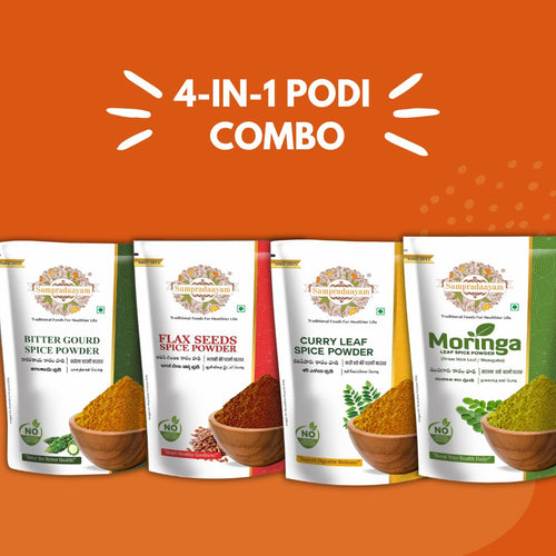 South Indian Podi Combo 4-in-1 spice powders for rice, idli, and dosa